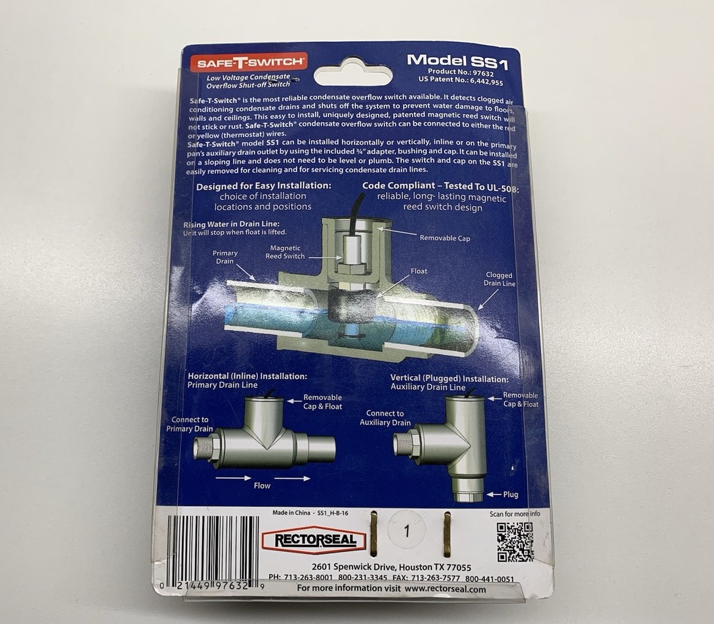 Rectorseal Safe T Switch Model SS1 Condensate Overflow Shut Off Switch
