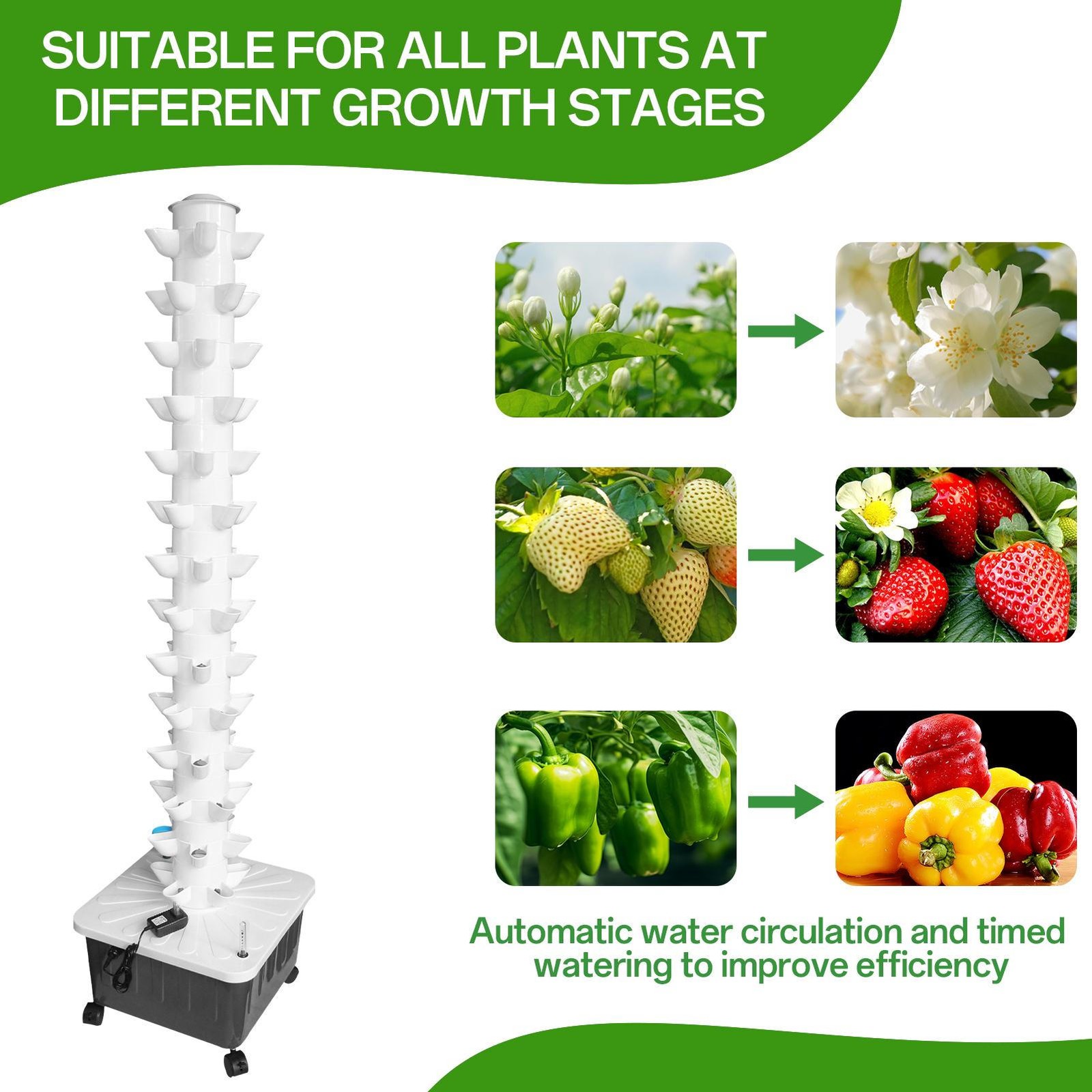 Vertical 70-Pots Hydroponics Tower Set Hydroponic Growing System Home Gardening