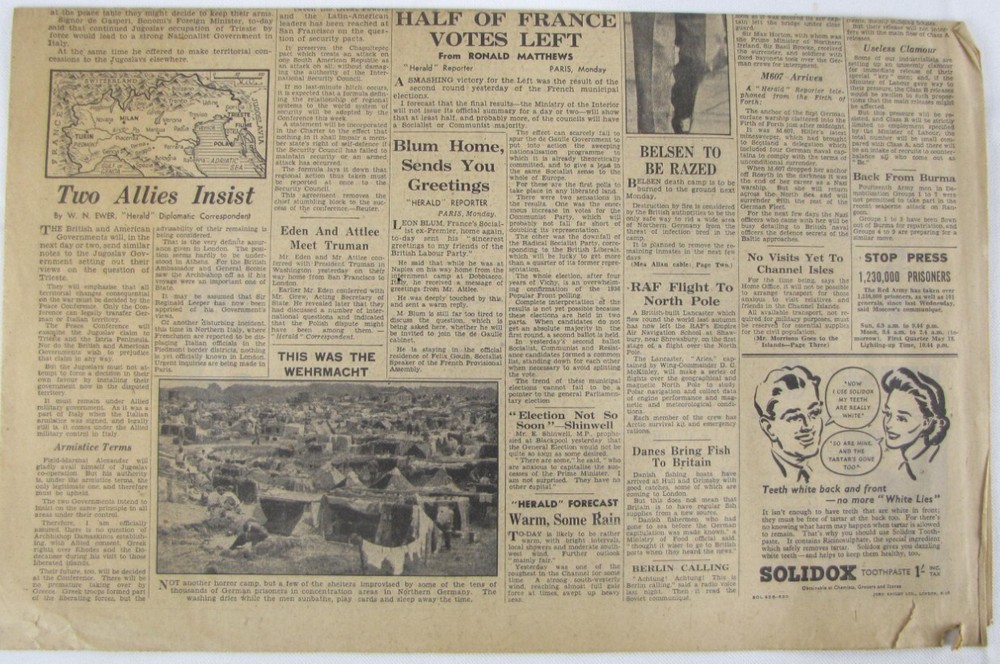 Vintage 1945 German U-Boat Surrender Newspaper