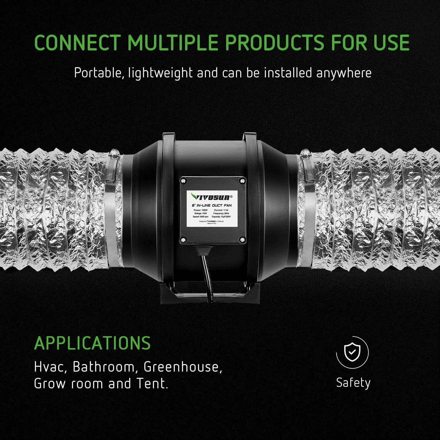 VIVOSUN 4''-8'' inch Flexible Aluminum Air Ducting Dry Ventilation Hose for HVA