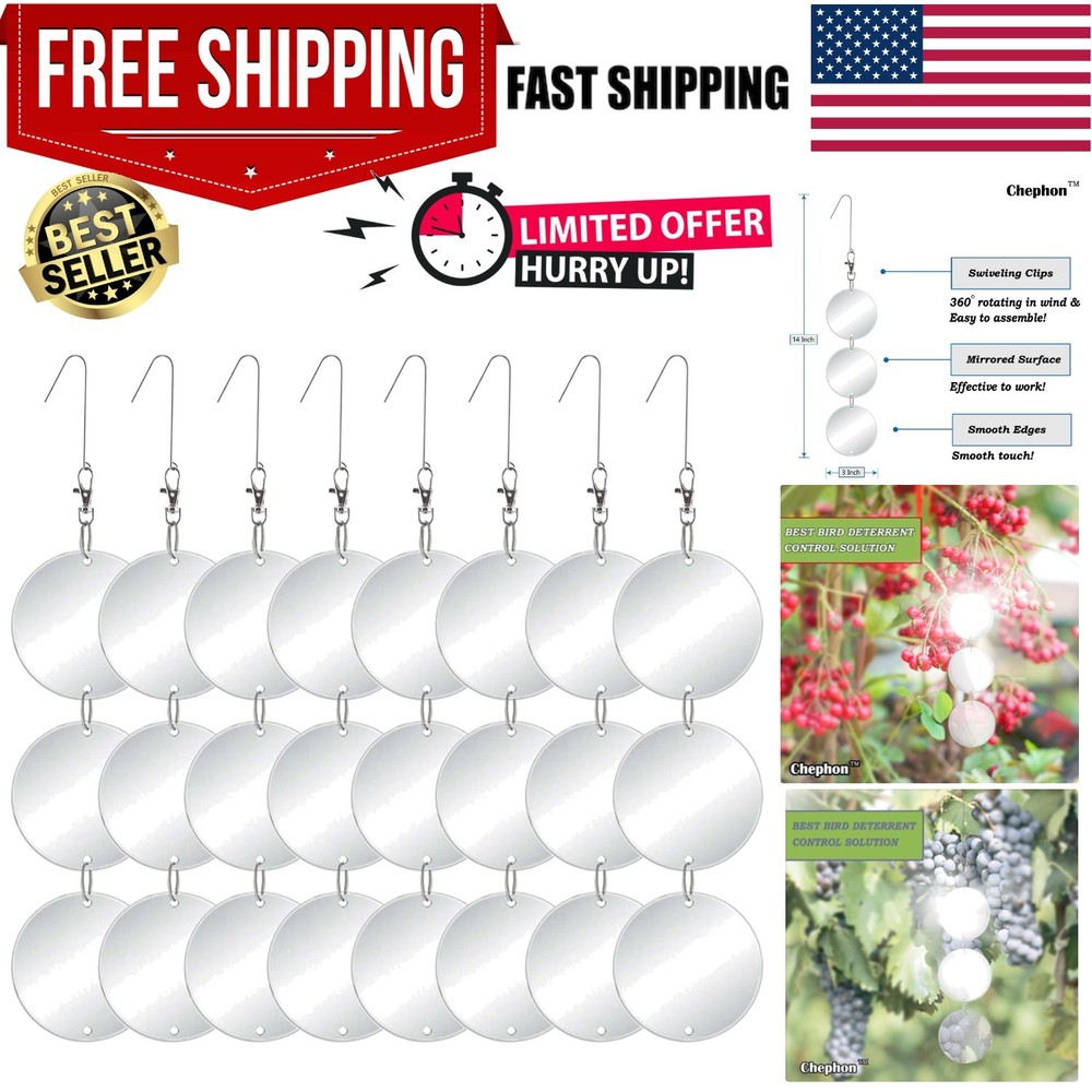 Effective Bird Reflectors Set - 24 Large Double-Sided Discs for Yard Protection