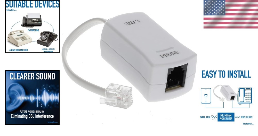 White Inline DSL Filter - Eliminates Modem Interference, RJ11 Compatible