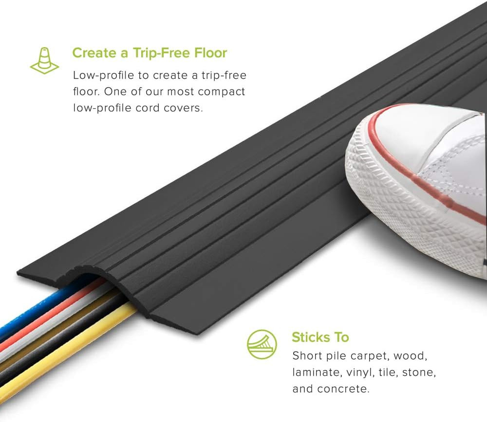 5' Cable Blanket Low Profile Cord Cover and Protector, Black
