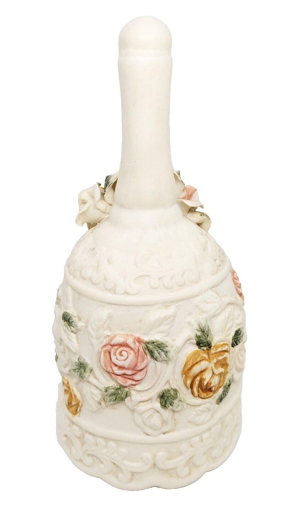 Vintage Beige Ceramic Bell With Raised Roses