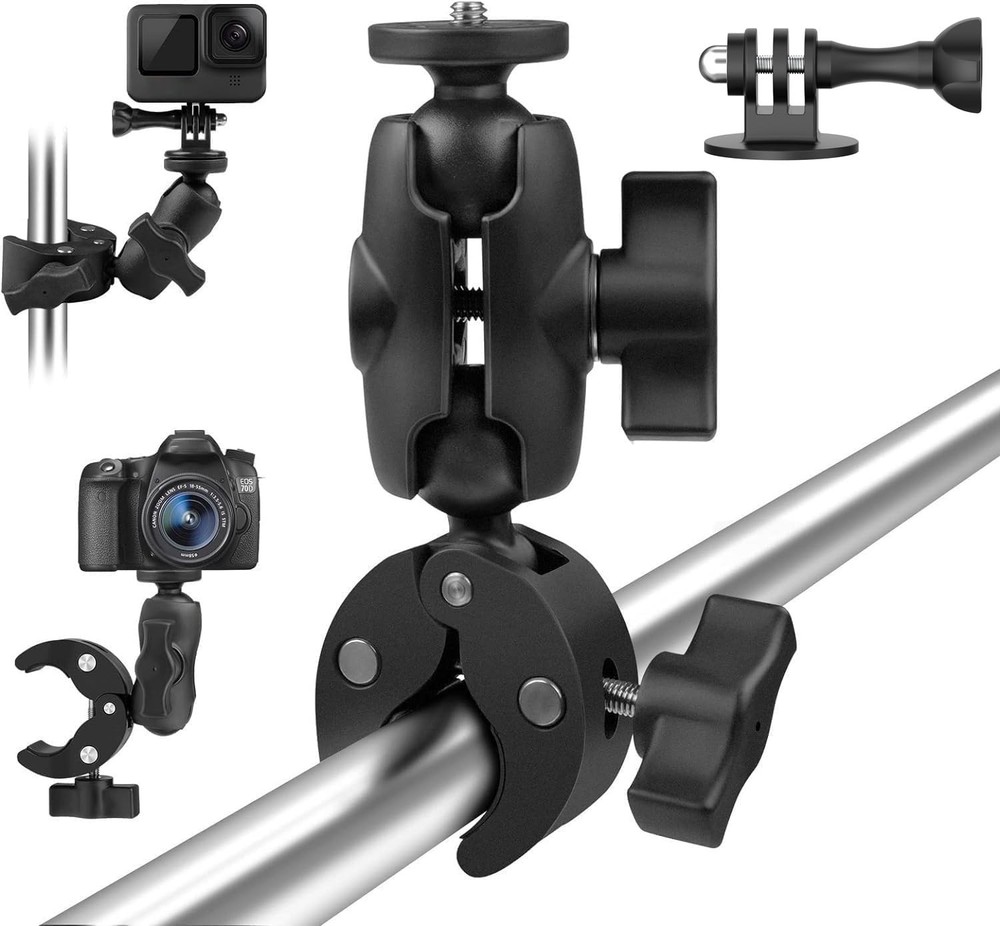 Taisioner Super Camera Clamp Mount Double Socket Arm 2.4"super clamp, Black
