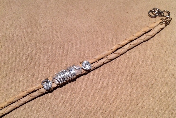 Leather "Beige" Braided Bracelets w/ Quartz Point.