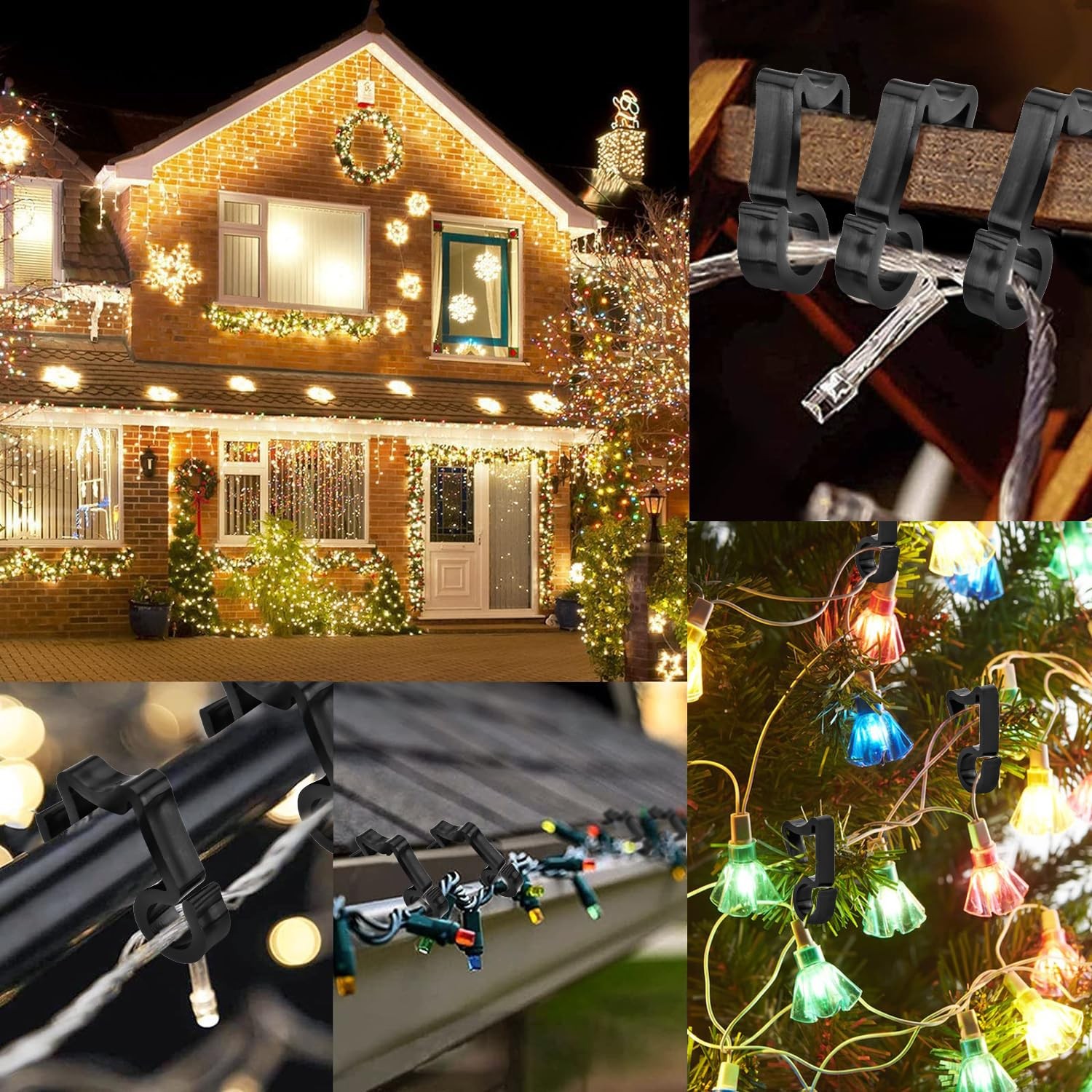 AccEncyc 100 Pcs Outdoor Light Clips Hooks for 100Pcs Black, Black