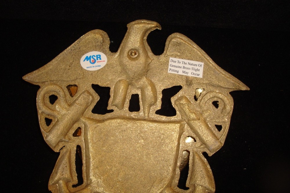 Solid Brass Eagle over flag emblem door knocker without screws