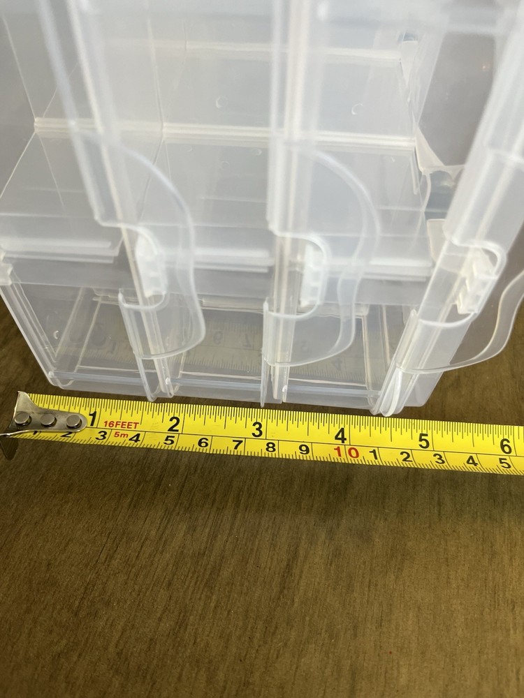 Stackable Storage Container, Coear Plastic, 6 Compartments, Square, 8x8x6 in