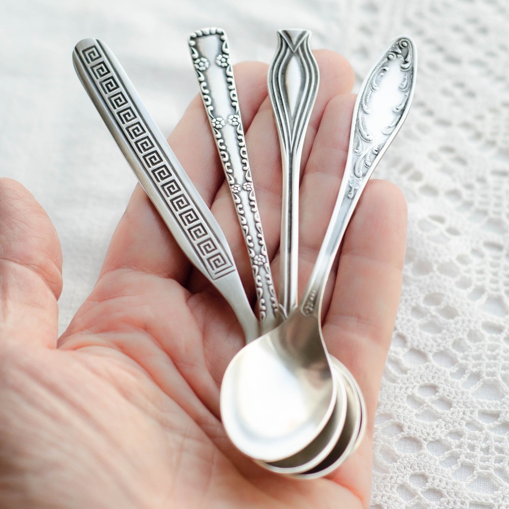 Tea spoon mismatched flatware set Small spoons from USSR, Soviet flatware set