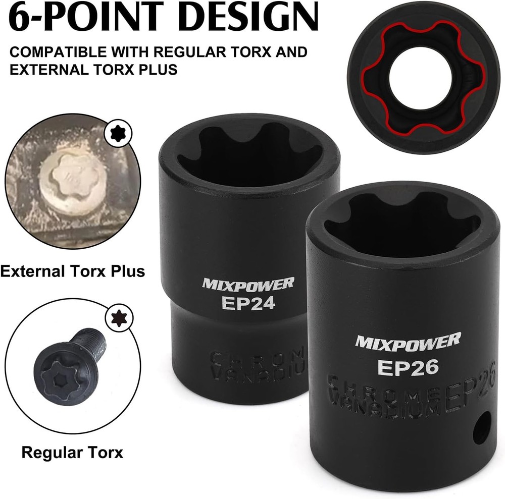 MIXPOWER 19PC External Torx Plus Socket Set 6 Point EP Socket Compatible with Te