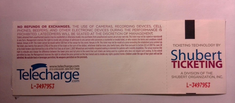 Tom Stoppard's THE HARD PROBLEM Ticket Stub - Jack O'Brien's Final Play 2018