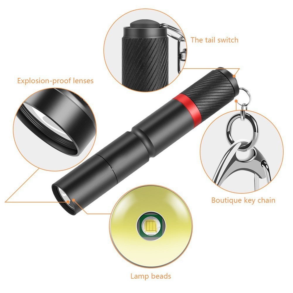 Mini Flashlight Night Fishing XPE 3 Mode Key Ring Torches Super Bright