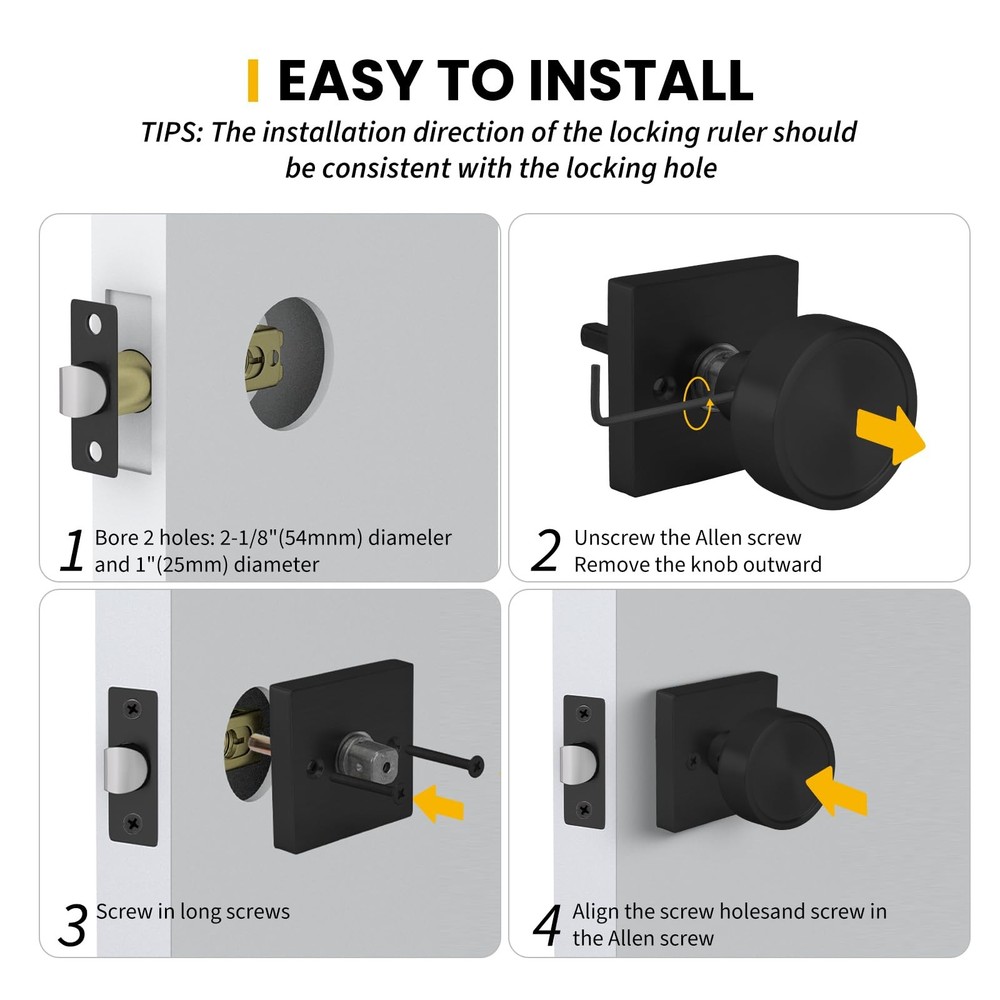 Black Closet Door Knobs Interior, Matte Black Passage Interior Door Knobs, He...