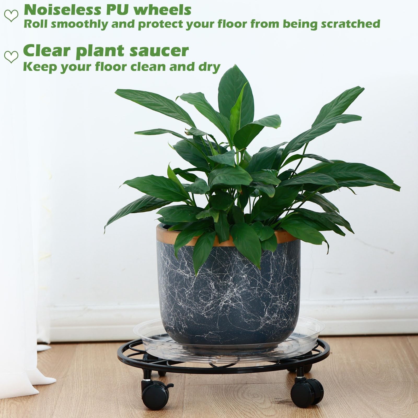 5 Packs 13.5 inches Metal Heart Plant Caddy with Wheels Large Rolling Plant S...