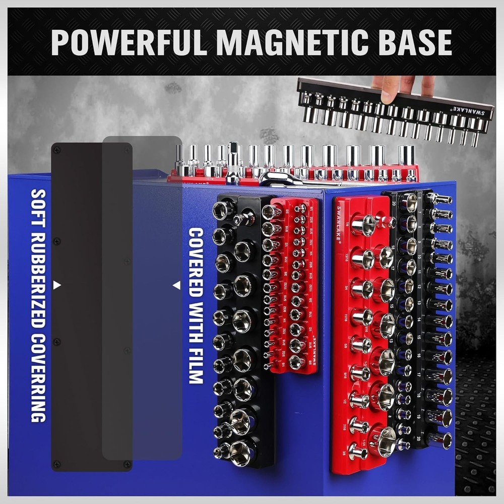 Socket Organizer Set with Magnetic Trays for Efficient Tool Storage - 6 PCS