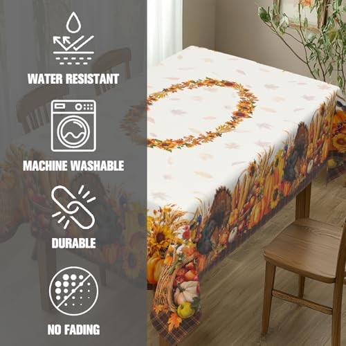 Thanksgiving Tablecloth Fall Tablecloth 84" x 60" (Rectangular) Turkey