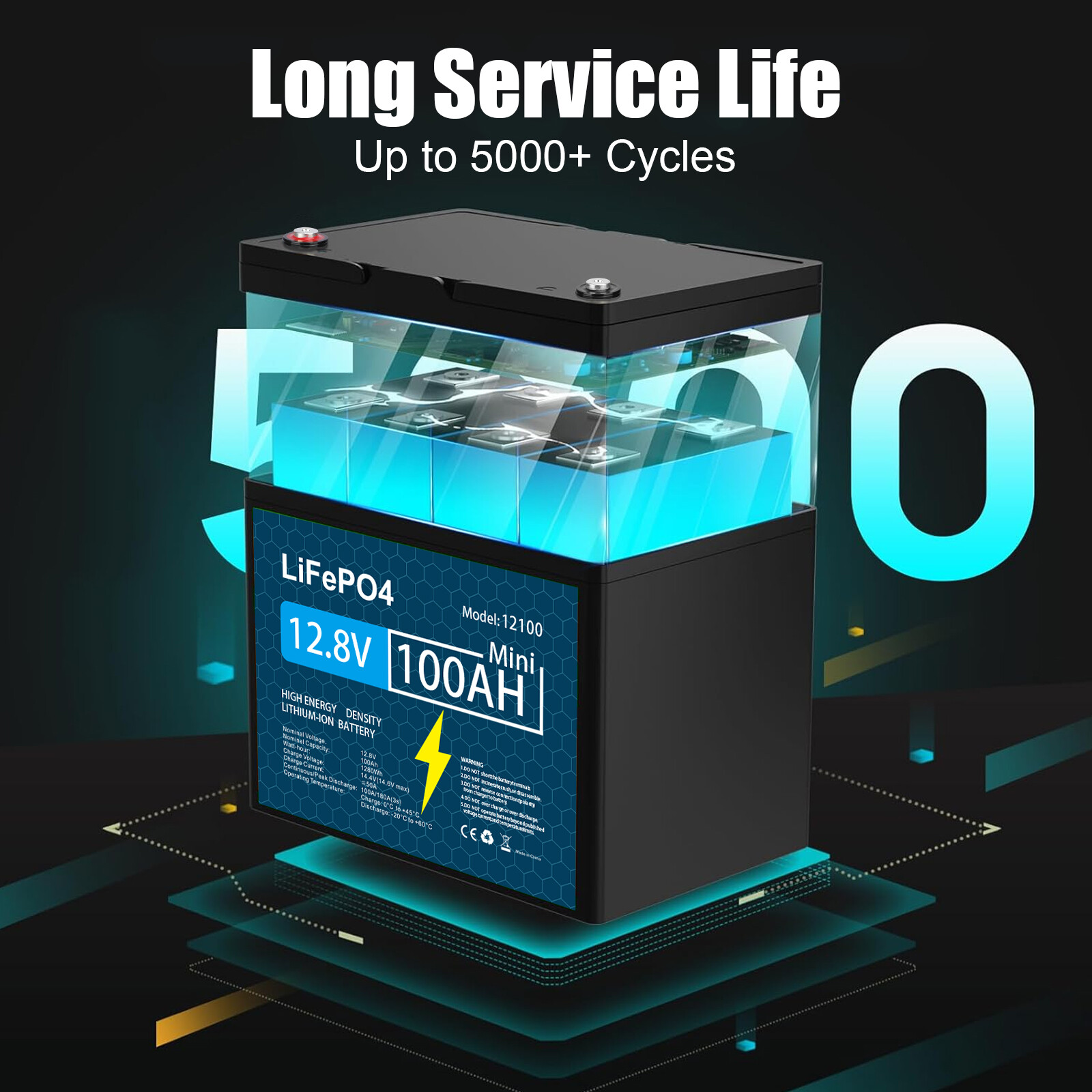 12V 100Ah LiFePO4 Lithium Battery with Charger, Built-in BMS, for Marine Lot