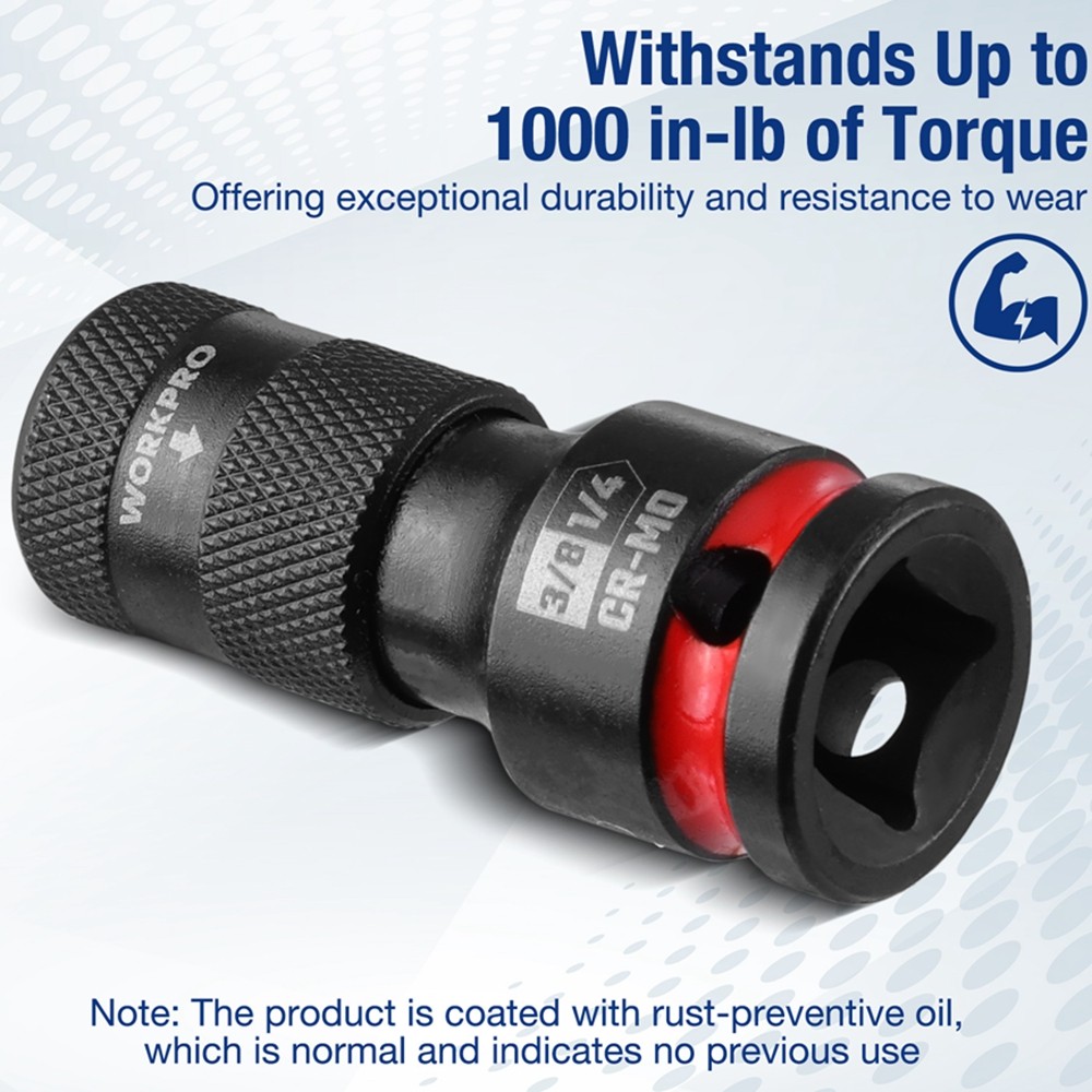 WORKPRO 3/8" Square to 1/4-in Hex Quick Release Impact Socket Adapter Bit Holder