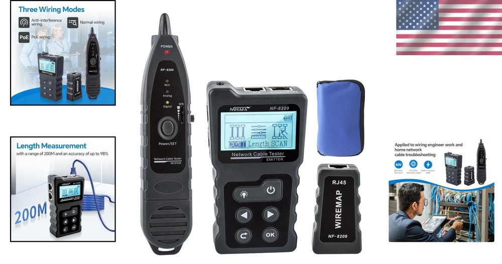 Multi-Function Network Cable Tester with POE & NCV – Essential Tool for Pros