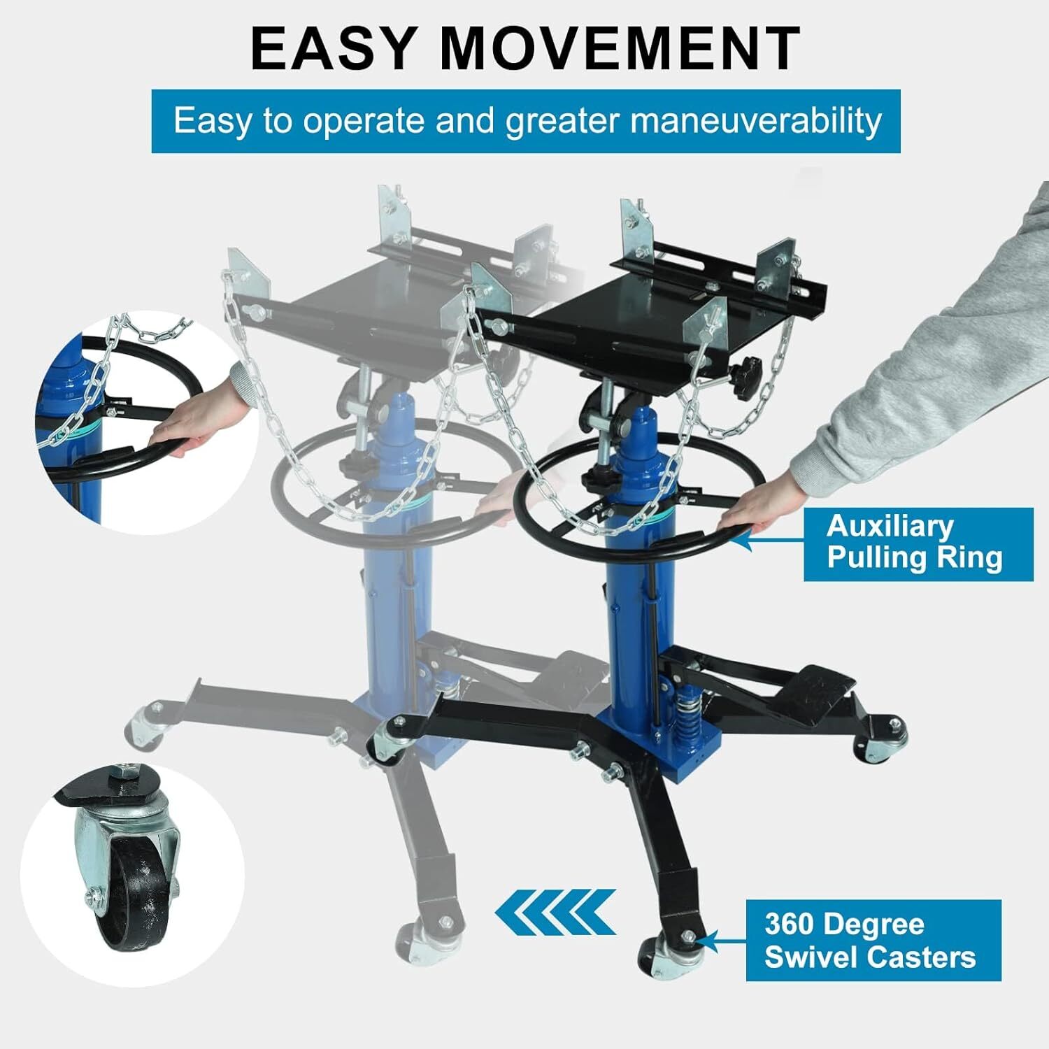2 Stage Transmission Jack,2 Stage Hydraulic 1660lbs, 360° Swivel Wheel