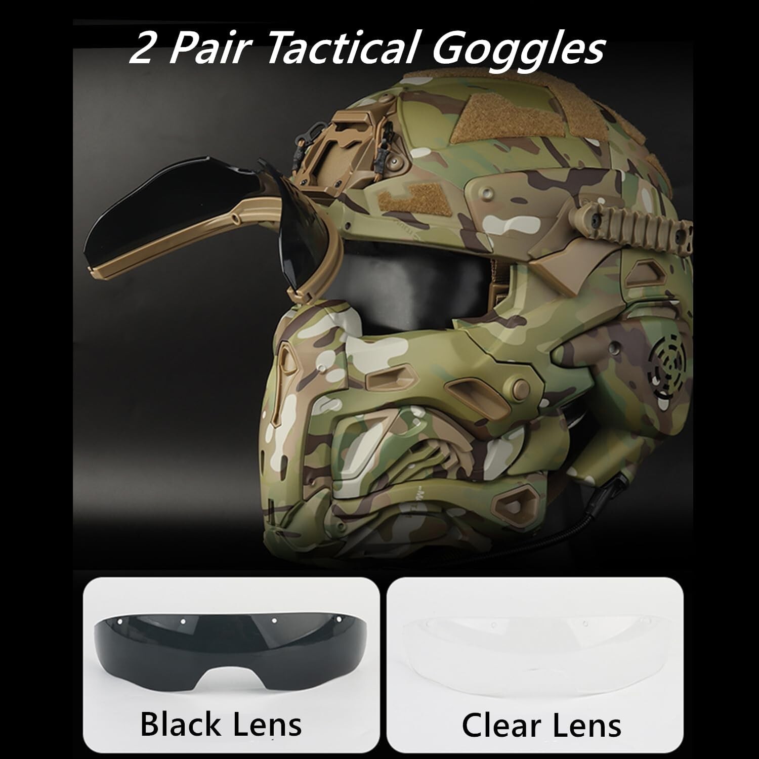 Tactical Airsoft Helmet w/Paintball Full Face Mask w/Headset Goggles Anti-Fog F