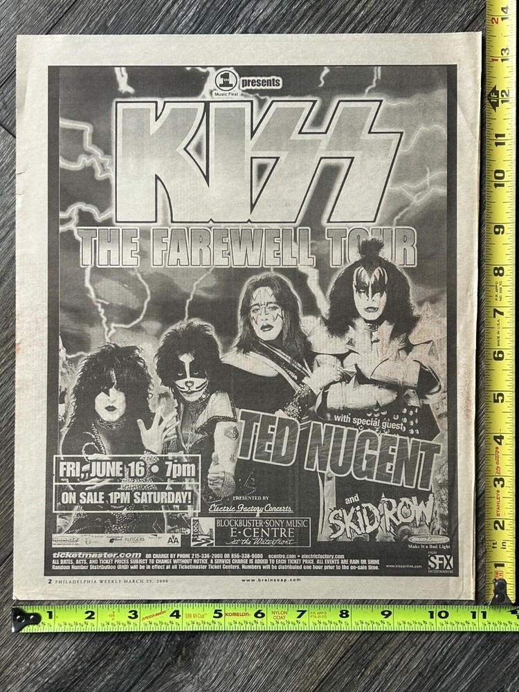 KISS Concert Ad Advert Farewell Tour Philadelphia PA June 16 2001 Vintage Kiss B