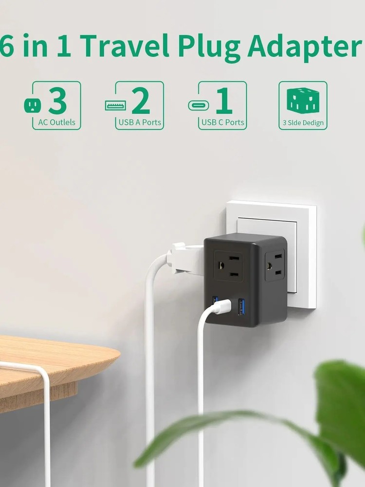 Multi Plug Socket Extender with 3 USB Ports (1 USB-C) Wall Charger No Surge