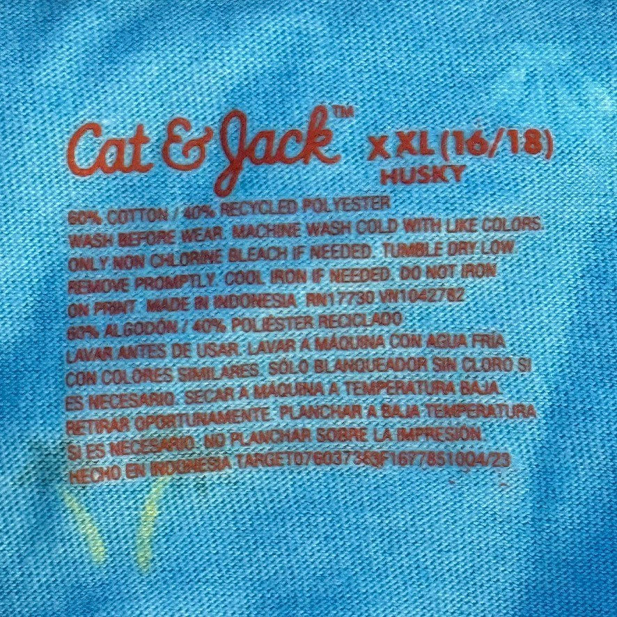 Cat & Jack Boy Polo Shirt XXL 16/18 Husky Blue Tropical Beach Print Cotton Blend