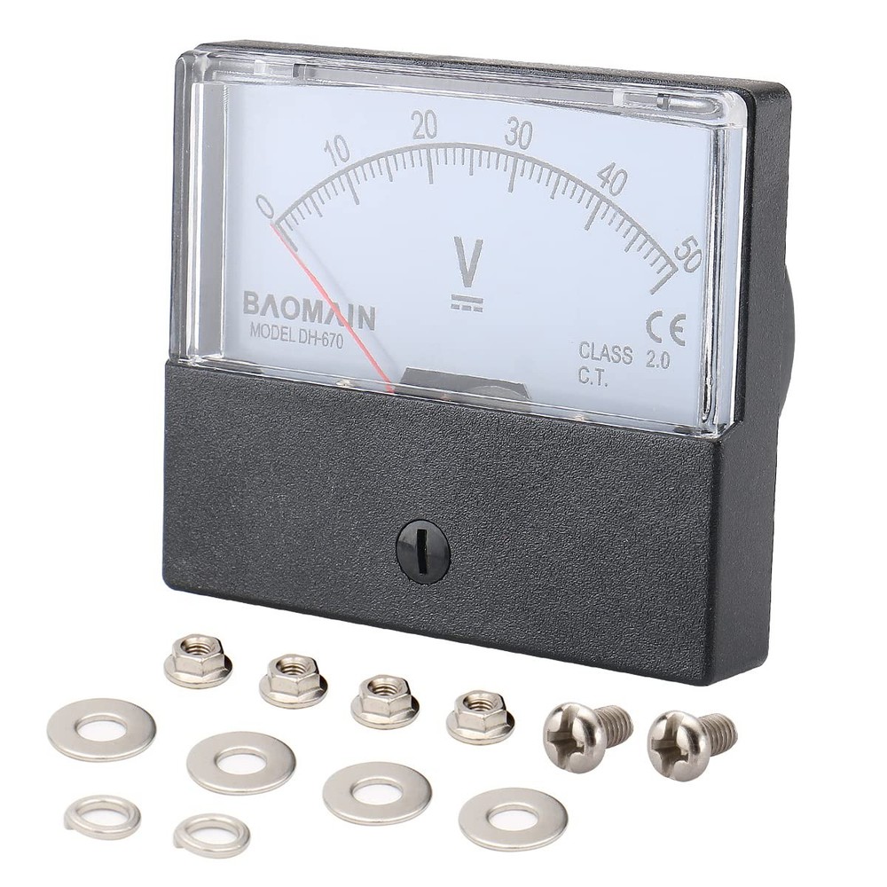 Baomain Voltmeter DH-670 DC 0-50V Rectangular Class 2.0 Analog White,Black