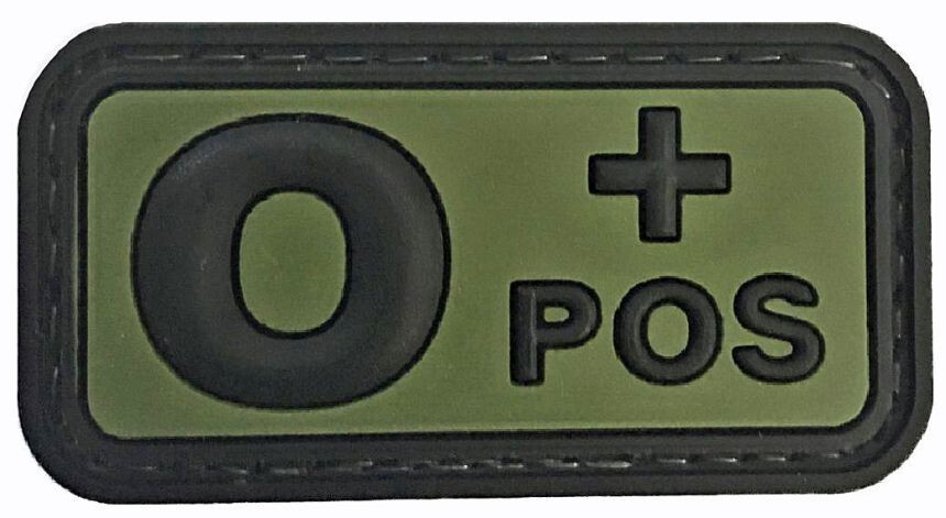 Blood Type O+ Positive PVC RUBBER MORALE PATCH - 2PC Hook Backing 2" X 1"