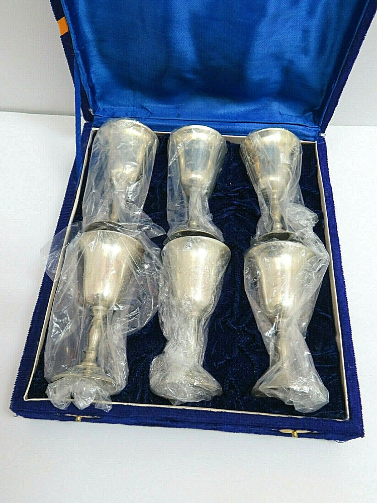 6 Vintage Silverplate Wine Cordial Mini Goblet NIB