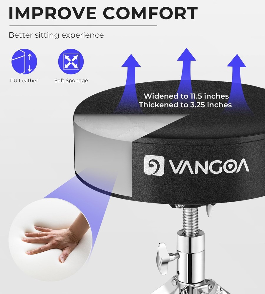 Adjustable Drum Throne Stool Double Braced with Drumsticks