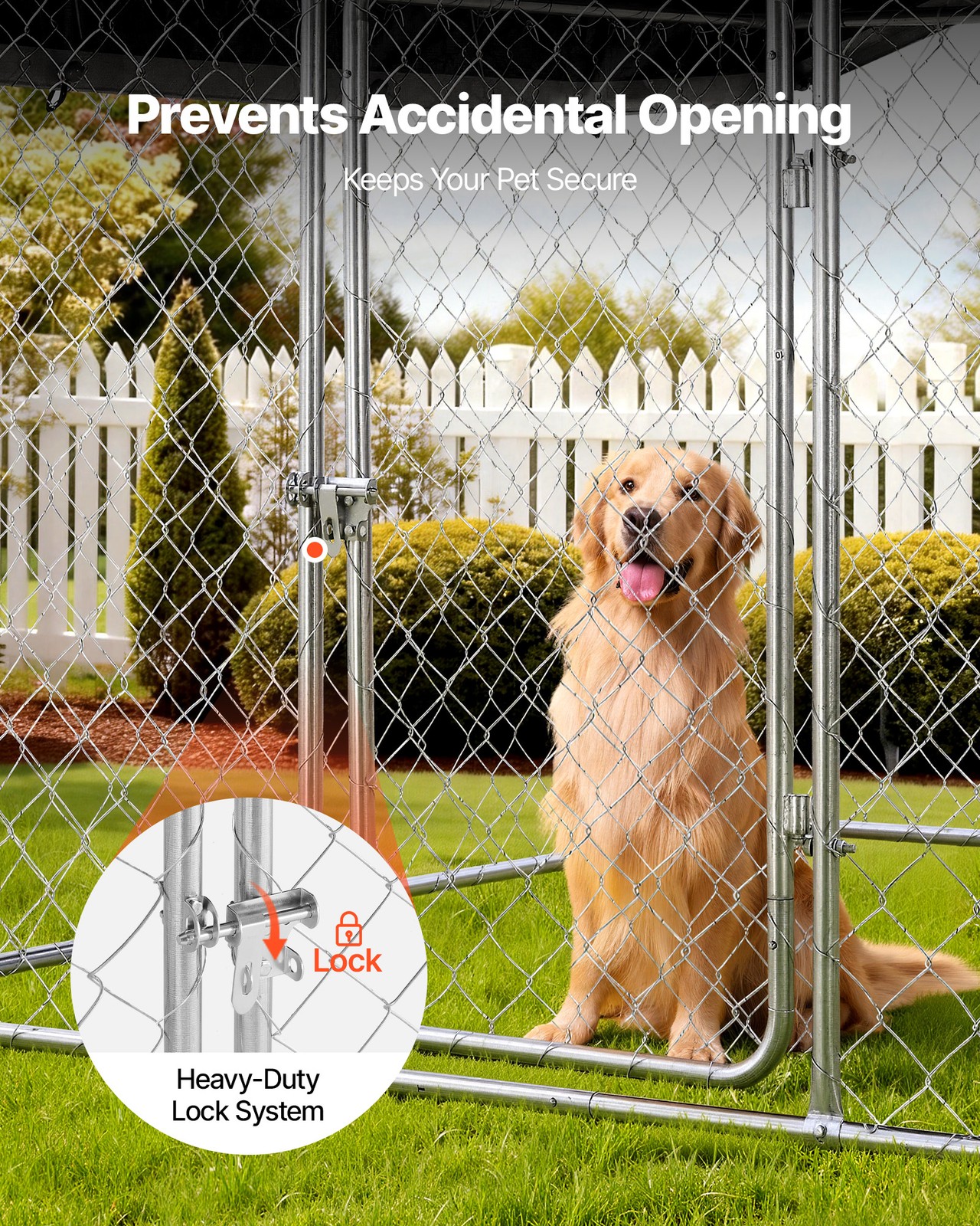 VEVOR Large Outdoor Dog Kennel with Lock & Cover 6.56x6.56x5.25 ft Heavy Duty