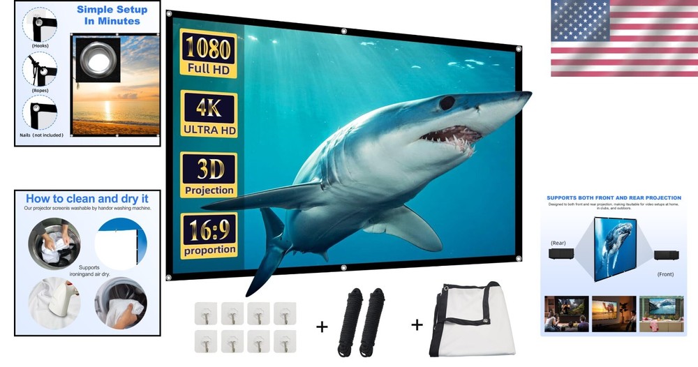 High-Density Polyester 84-Inch Projector Screen - 160-Degree Viewing for 3D & HD