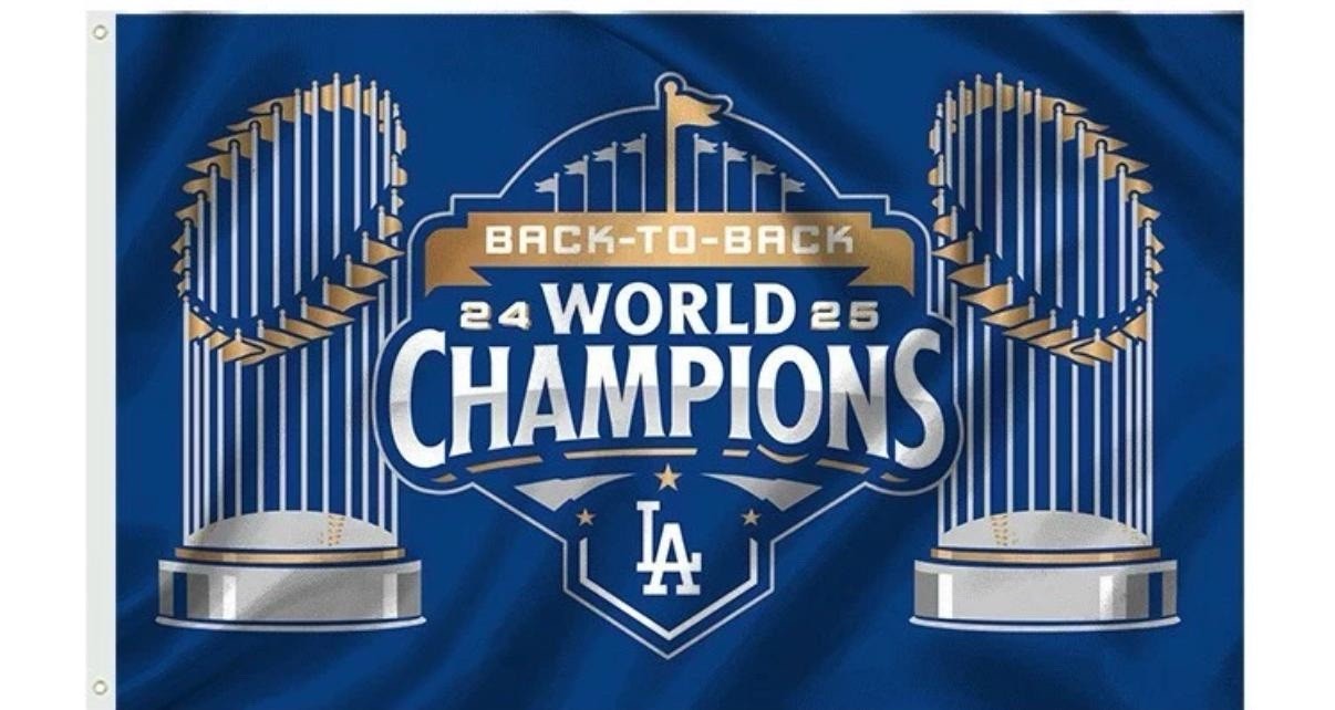 LA Dodgers 2024 2025 Back To Back World Series 3x5 Ft Flag Banner