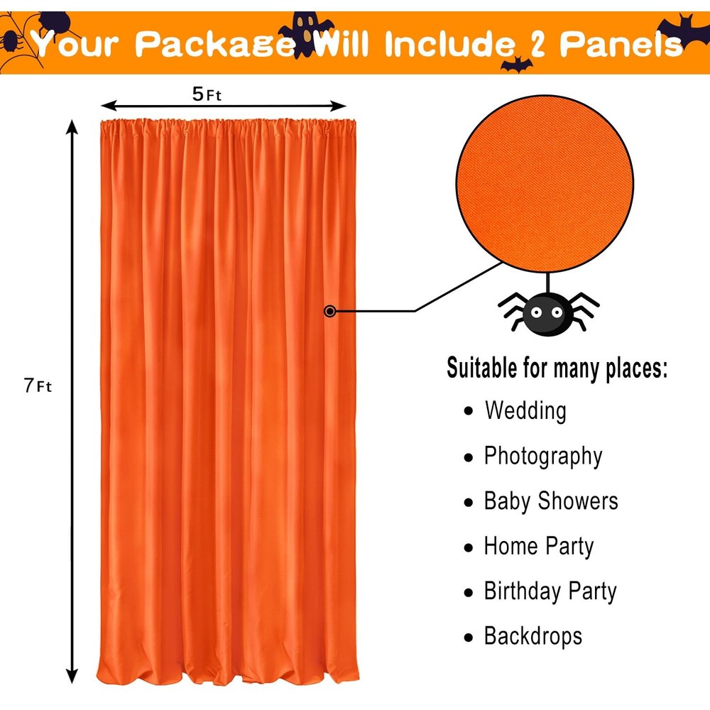 Orange Backdrop Curtains 2 Panels 5x7 Ft Polyester Photography Wedding Decor