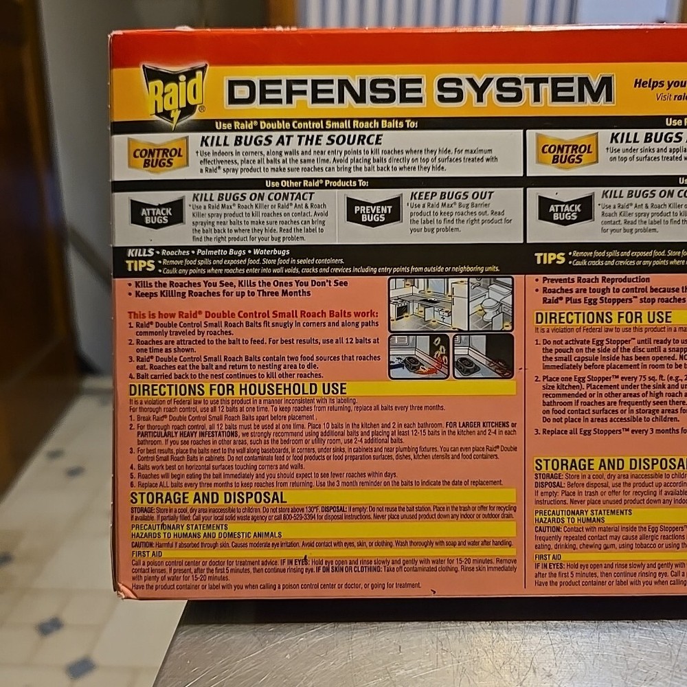 Raid Double Control 12 Small Roach Baits + 3 Egg Stoppers Kills & Sterilizes NEW