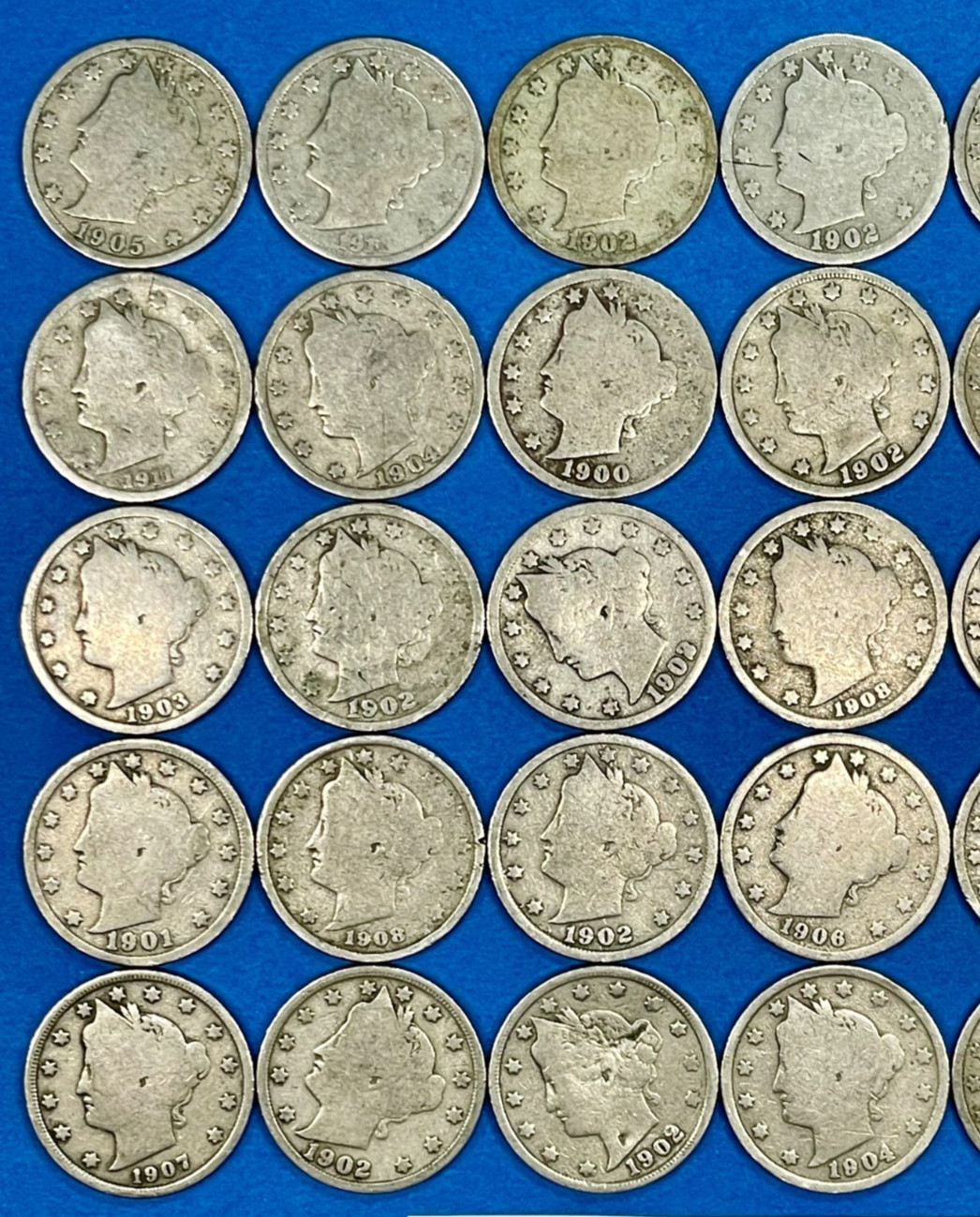 Liberty Head V Nickel Roll Lot of 40 FULL DATE Coins Dated 1900-1912