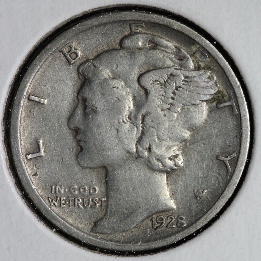 1928-D Mercury Silver Dime XF E205 TREP