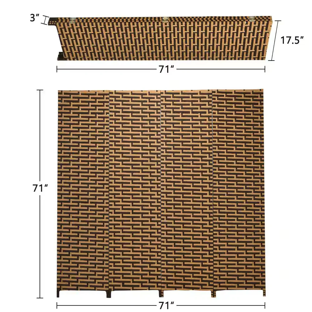 6ft Tall 4-Panel Yellow Folding Room Divider Weave Privacy Screen
