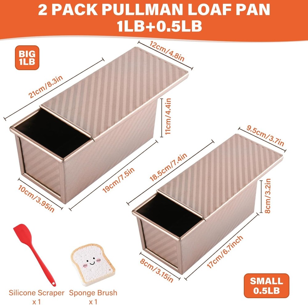 Pullman loaf pan two pack with lids nonstick bread baking set