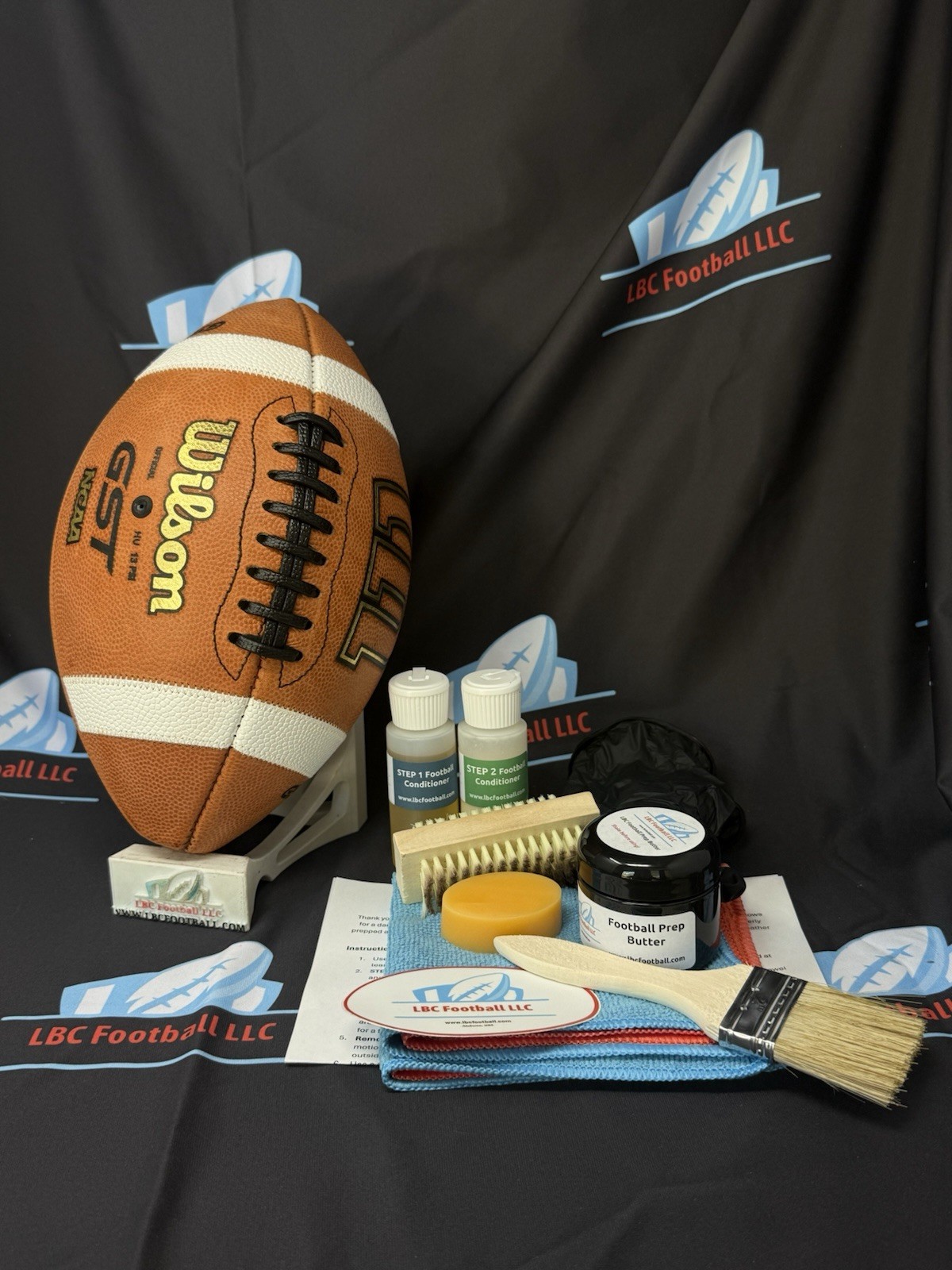 Brand New Wilson GST Full-Size Leather Football + LBC Football DIY Prep Kit