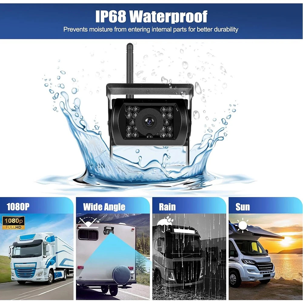 1080P WirelessBackup Camera 7" Quad Monitor for Truck Trailer RV