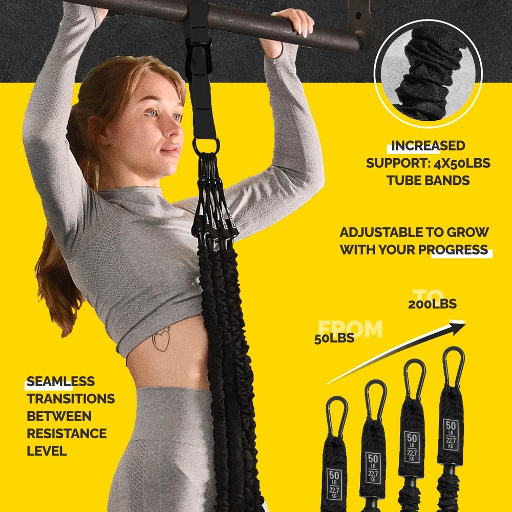 Pull Up Assistance Bands Set - 4 Heavy-Duty Pull Up Bands, Height Adjustable ...