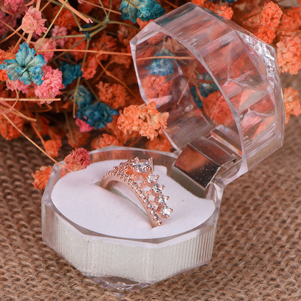 20pcs Plastic Clear Crystal Jewelry Ring Display Storage Boxes Accessories