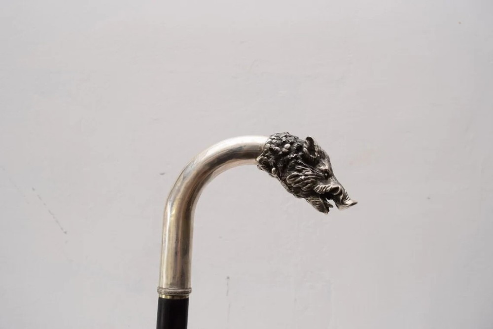 Silver Walking Stick Boar - Head Boar Silver Statue - Cane Silver