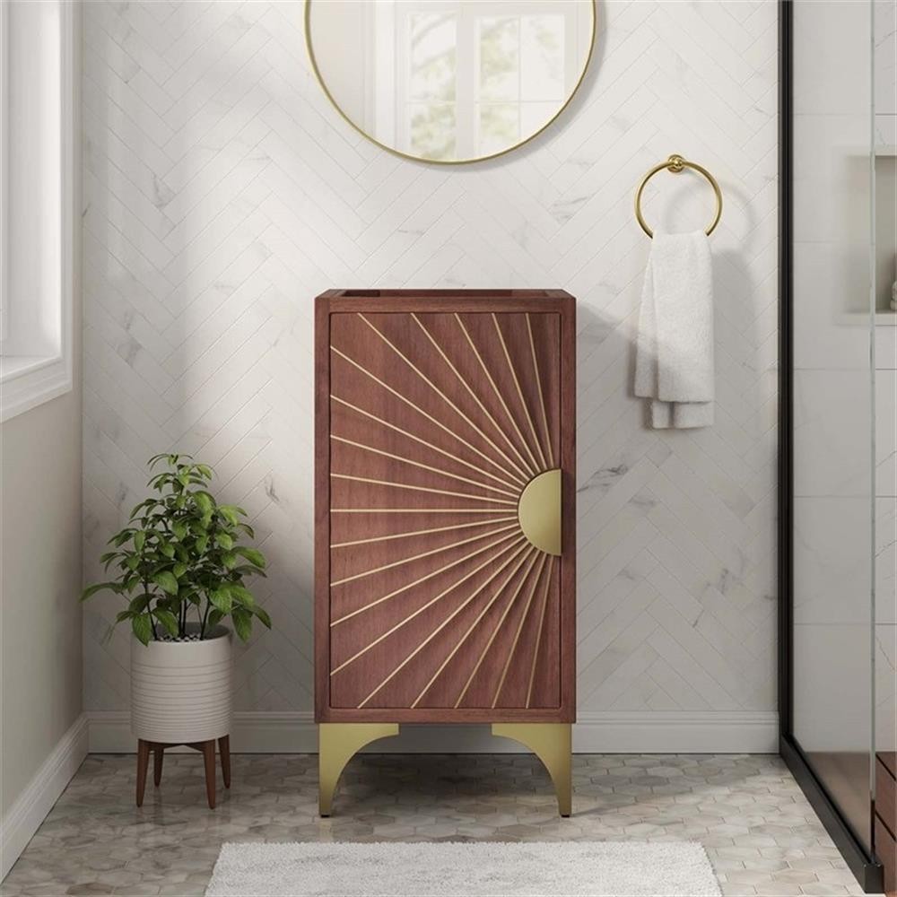 Pemberly Row 18" Solid Mango Wood Bathroom Vanity Cabinet in Walnut
