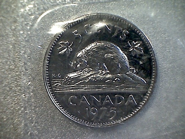 1975 Canada Uncirculated,- 5 Cent Coin, in original wrapper