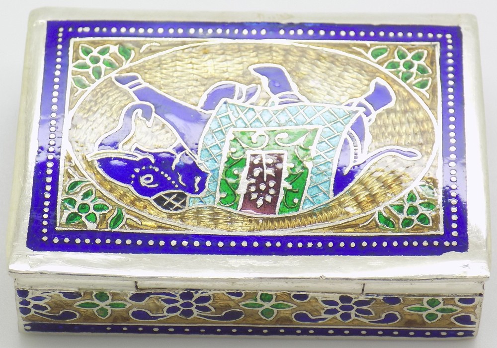 Vintage Handmade Sterling Silver 925 Indian Large Rectangular Pill Snuff Box